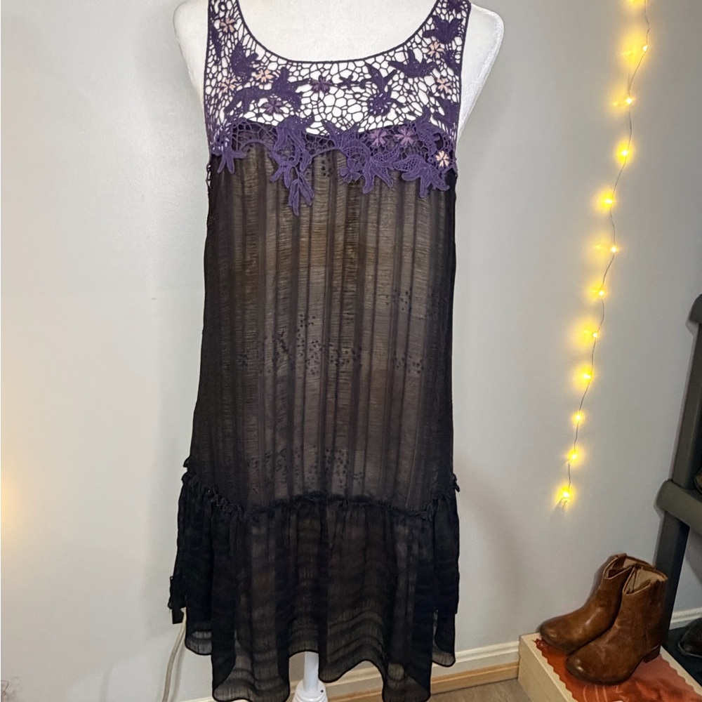 Free People Crochet Sleeveless Sheer Overlayer Slip Dress